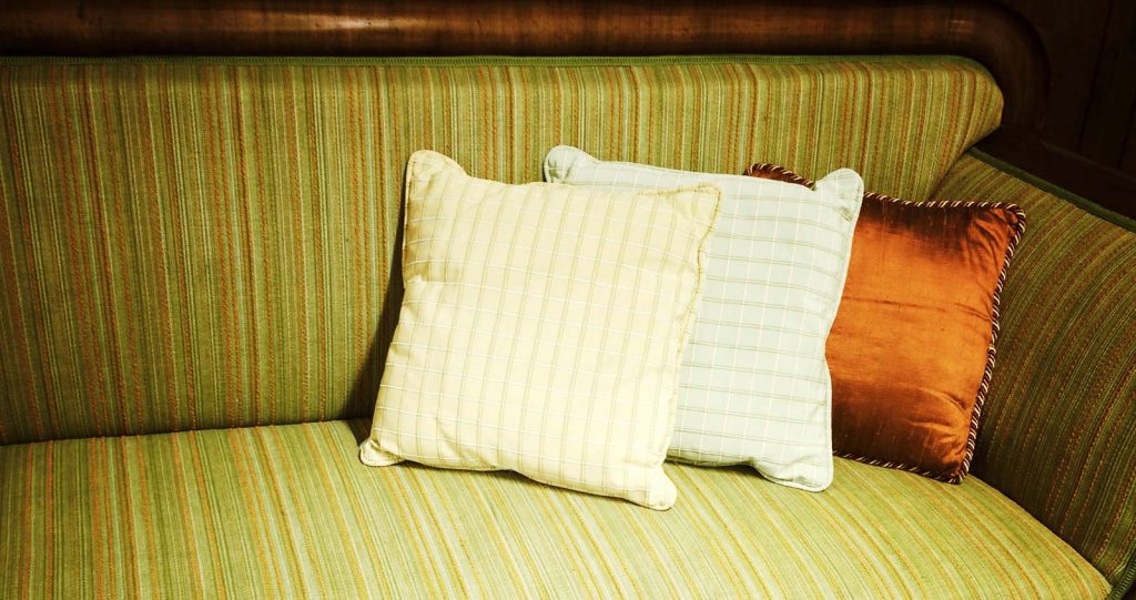 retro cushion covers on a vintage couch