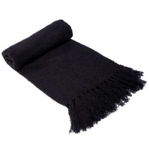 Black throw rug with frill edges