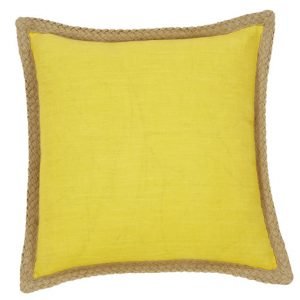 Yellow linen cushion with rope trim