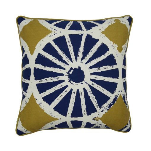 Cushion cover with blue base and white line design