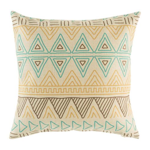 Teal, yellow and brown pattern on cushion cover
