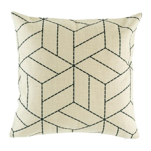 Light cushion cover with fine black woven pattern