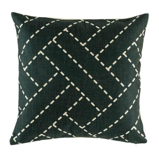 Dark cushion cover with woven pattern in light fine lines