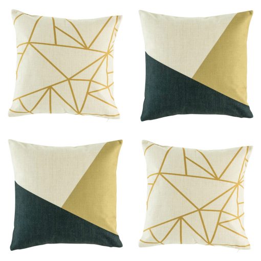 Set of 4 contemporary cushion covers in dark navy and gold