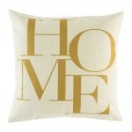 Cream and gold cushion cover with HOME text in gold print
