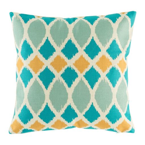 Teal and orange cushion cover with geometric shapes
