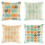 4 cushion cover set in bright teal and orange patterns