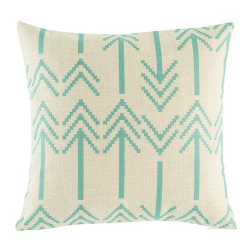 Light cushion cover with double headed arrow pattern in teal