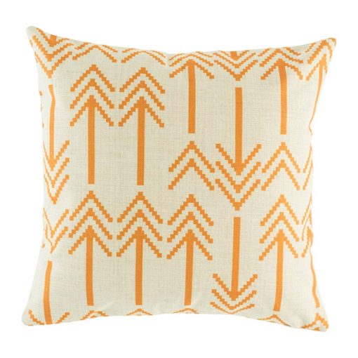 Light cushion cover featuring double headed arrow pattern in orange