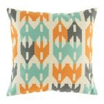 Cushion cover featuring double arrow pattern in teal and orange