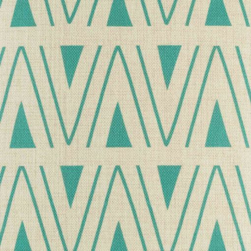 Close up of teal triangle patterned cushion cover