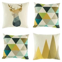 Funky geometric autumn themed cushion covers with browns teals and greys