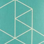 Close up showing angled pattern on teal blue central square of cushion cover