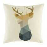 Cushion cover with stag silhouette in geometric design