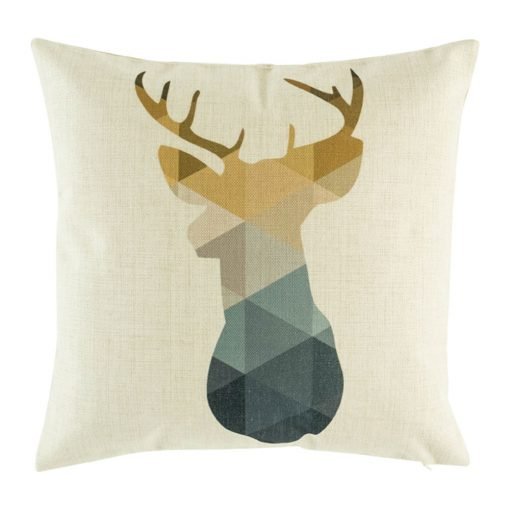 Cushion cover with stag silhouette in geometric design
