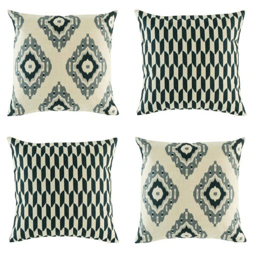 Geometric pattern in dark and light grey on set of 4 cushion covers
