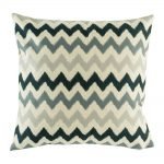 Natural cushion with black and grey chevron stripes