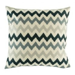 Natural cushion with black and grey chevron stripes