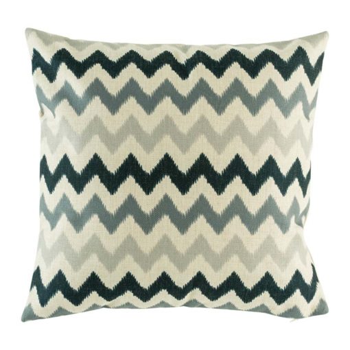 Natural cushion with black and grey chevron stripes