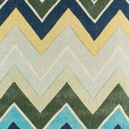 Chevron cushion cover with bold blue green and yellow colours
