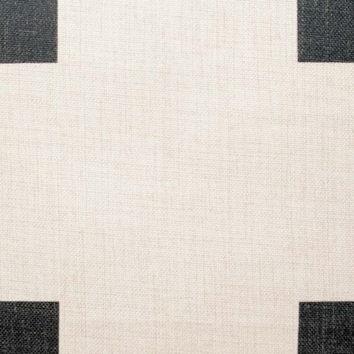 Close up of cotton linen cushion with black print