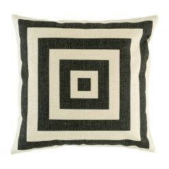 Cotton linen cushion cover with funky black square design