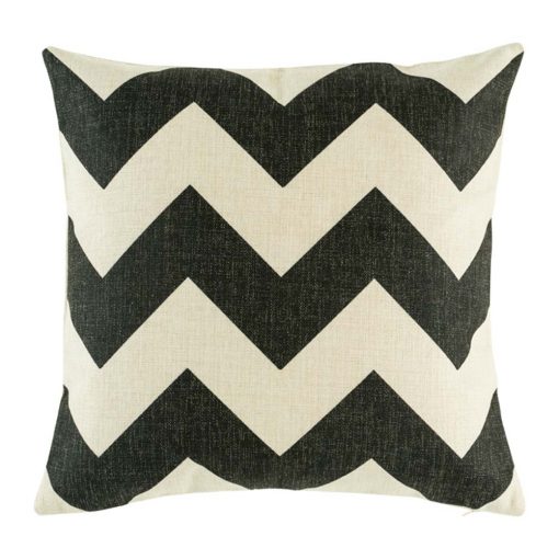 Black chevron cushion cover on cotton linen material