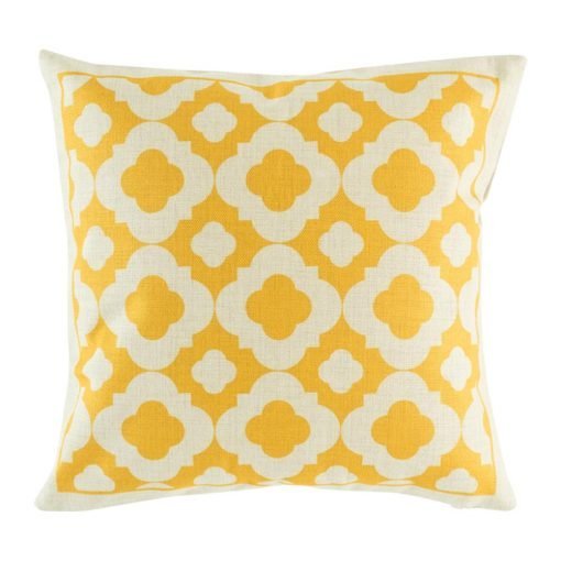 Yellow pattern cushion cover on cotton linen fabric