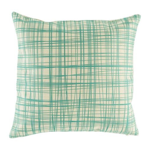 Natural cushion cover with teal cross pattern