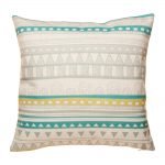 Grey and teal striped cushion cover