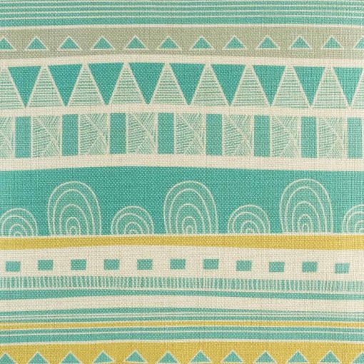 Close up of teal and yellow striped cushion cover