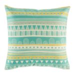 Teal and yellow striped cushion cover cotton linen