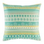 Teal and yellow striped cushion cover cotton linen