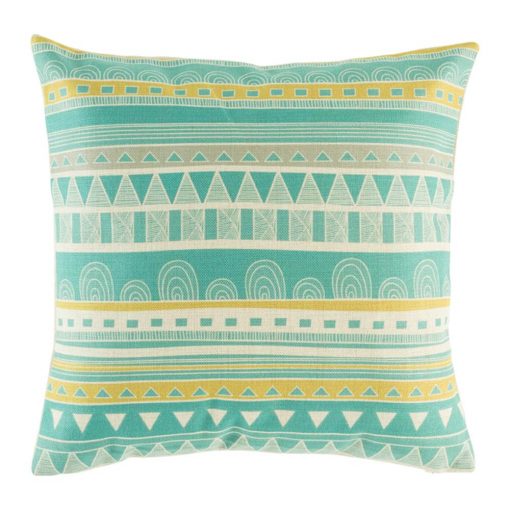 Teal and yellow striped cushion cover cotton linen