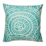 Teal coloured cushion cover with funky white pattern