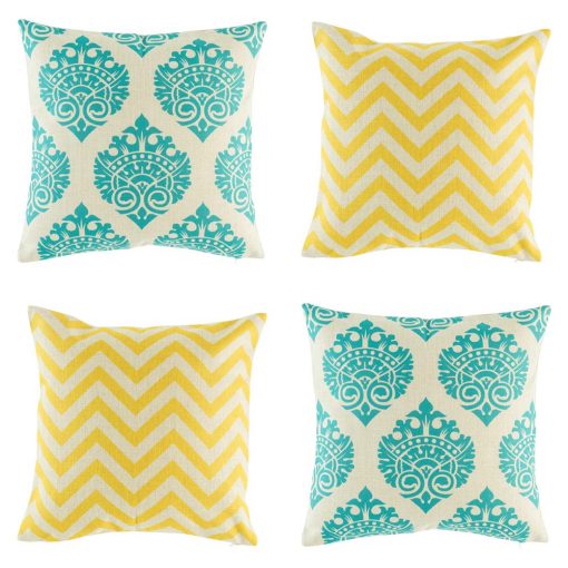Dandy cushion set containing 2 yellow cushions and 2 teal