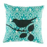 Teal scatter cushion cover with black bird motif