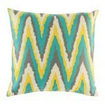 Teal, yellow and grey zig zag pattern on cushion cover