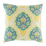 Funky blue and yellow pattern on cotton linen cushion cover