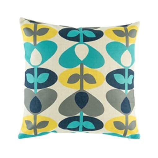 Bright decorative cushion cover with teal and yellow heart pattern