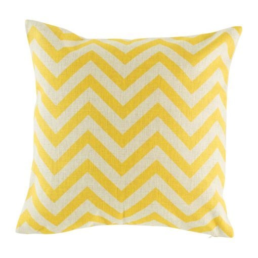 Yellow chevron pattern on natural linen cushion