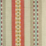 Close up view of striped cushion showing red and orange colours
