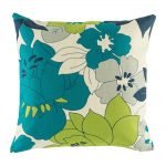 Cushion cover with teal, green and grey floral pattern