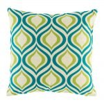 Close up of teal and green pattern cushion cover
