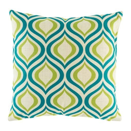 Close up of teal and green pattern cushion cover