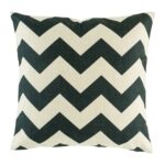 Black zig zag pattern on cotton linen cushion cover
