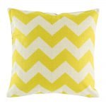 Cotton linen cushion cover with large lime yellow zigzags