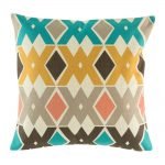 Patterned cushion with gold, grey and teal colours