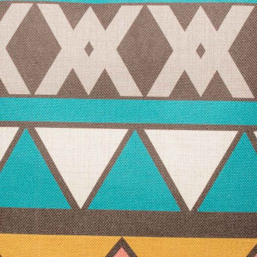 Close up of teal print decorative cusion