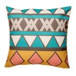 Teal and yellow scatter cushion with bold print